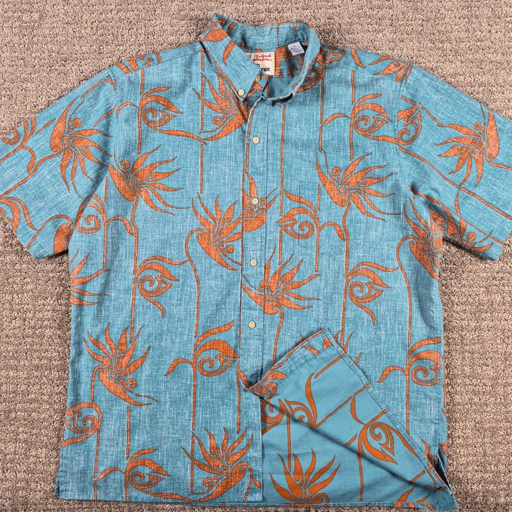 Reyn Spooner Alfred Shaheen Aloha Shirt Mens XL Teal Personal Paradise Reverse